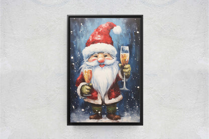 Cute Santa Wine, Santa Clause, Christmas Decor, Santa Painting, Saint Nick, Christmas Gift, Framed Canvas, Father Christmas, Holiday Artwork