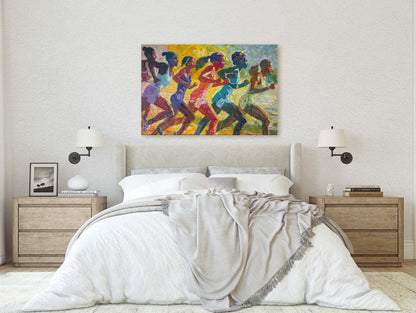 Women Track, Running Painting, Pointillism, Womens Sports, Girls Sports, Track and Field, Athlete Art, Sports Decor