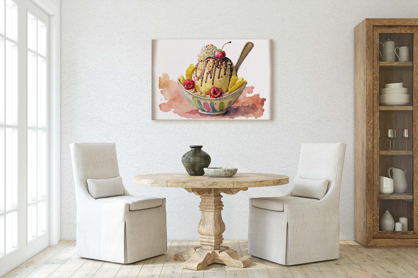 Ice Cream Sundae, Gelato Decor, Dessert Art, Kitchen Wall Art, Dining Room Art Ready To Hang, Large Print, Restaurant Print