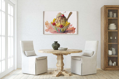 Ice Cream Sundae, Gelato Decor, Dessert Art, Kitchen Wall Art, Dining Room Art Ready To Hang, Large Print, Restaurant Print