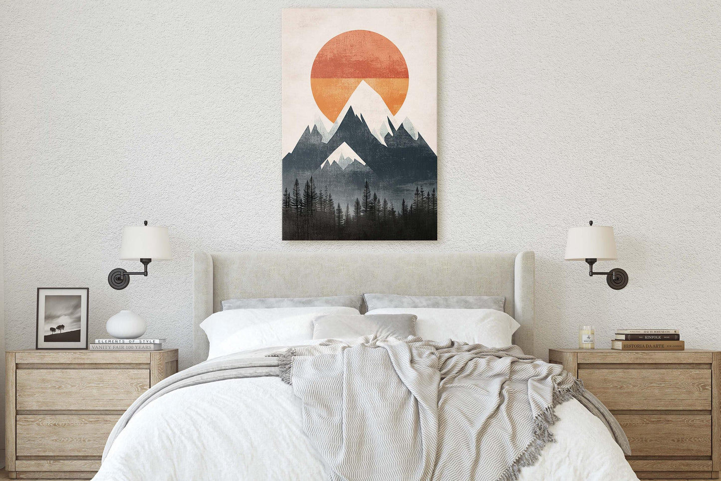 Mountain Sunrise, Contemporary Print, Linocut Print, Scandinavian Design, Modern