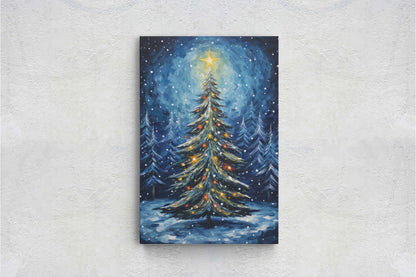 Starry Christmas Tree, Starry Night, Christmas Painting, Xmas Decor, Framed Canvas, Large Painting, Festive Print, Winter Art