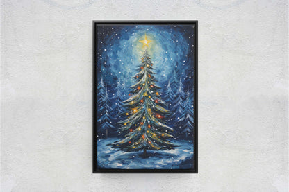 Starry Christmas Tree, Starry Night, Christmas Painting, Xmas Decor, Framed Canvas, Large Painting, Festive Print, Winter Art