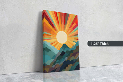 Sunshine Mountain on Canvas, Sunset Decor, Flat Art, Vibrant Color, Bold Art, Vertical, Abstract, Mid Century Modern, Scandinavian Print