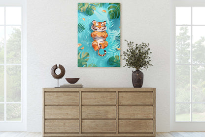 Baby Tiger Sleeping, Tiger Cub, Relaxing Tiger, Big Cat Art, Nursery Decor, Kids Room Art, Framed Canvas, Large Art Print, Tropical Decor