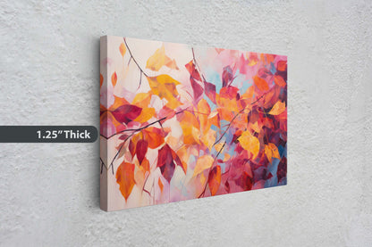 Abstract Leaf Print, Fall Leaves, Autumn,Red Orange Canvas, Fine Art, Modern Artwork, Contemporary Print, Framed Canvas