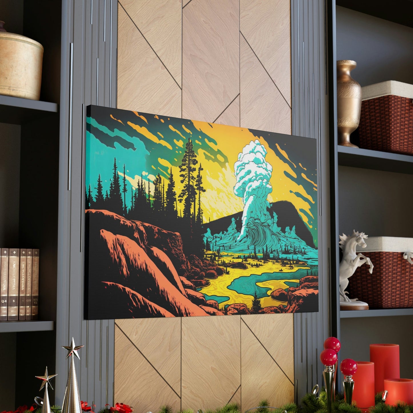 Yosemite Park Pop Canvas Art Ready To Hang, Oil Painting Happy, Bright