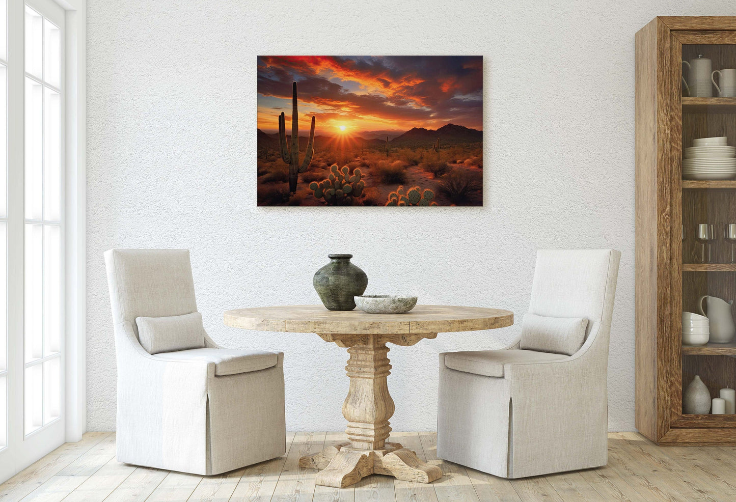 Desert Sunset on Canvas, Subdued Desert, Landscape Realistic, Realism Painting, Dramatic Sand, Cactus Sunset, Evening Art, Nature Painting