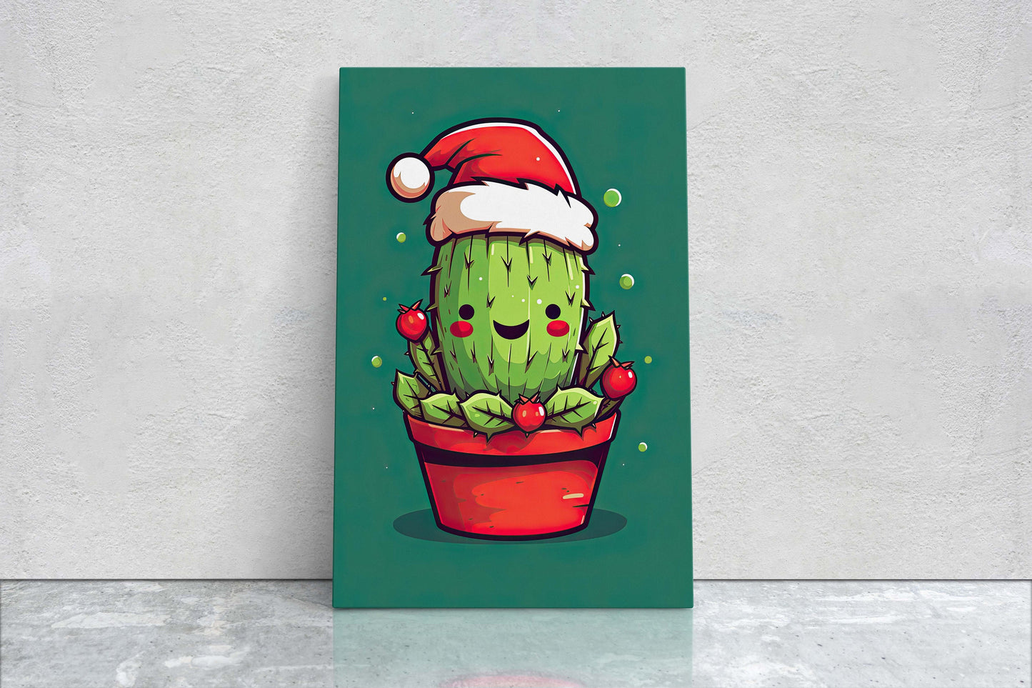 Christmas Cactus, Cute Cactus, Cute Christmas Decor, Illustration, Southwester, Chibi Style, Cartoon Cactus