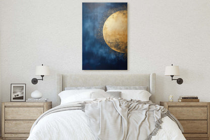 Gold Moon on Indigo, Moon Painting, Minimalist Art, Circle Indigo, Maximalist Art, Contemporary Decor, Celestial Art, Space Decor, Night Sky