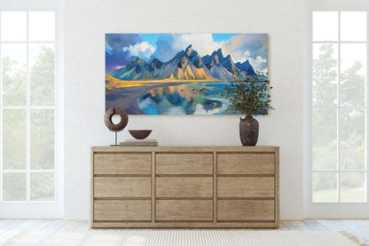 Vestrahorn Painting, Iceland Art, Nature Painting, Mountain Art