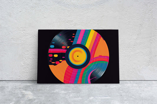 Vinyl Pop Art on Canvas, Abstract Record, Music Lover, LP Print, Bright Color, Bold Painting, Disc Disk, Circle Art, Office Decor, Game Room