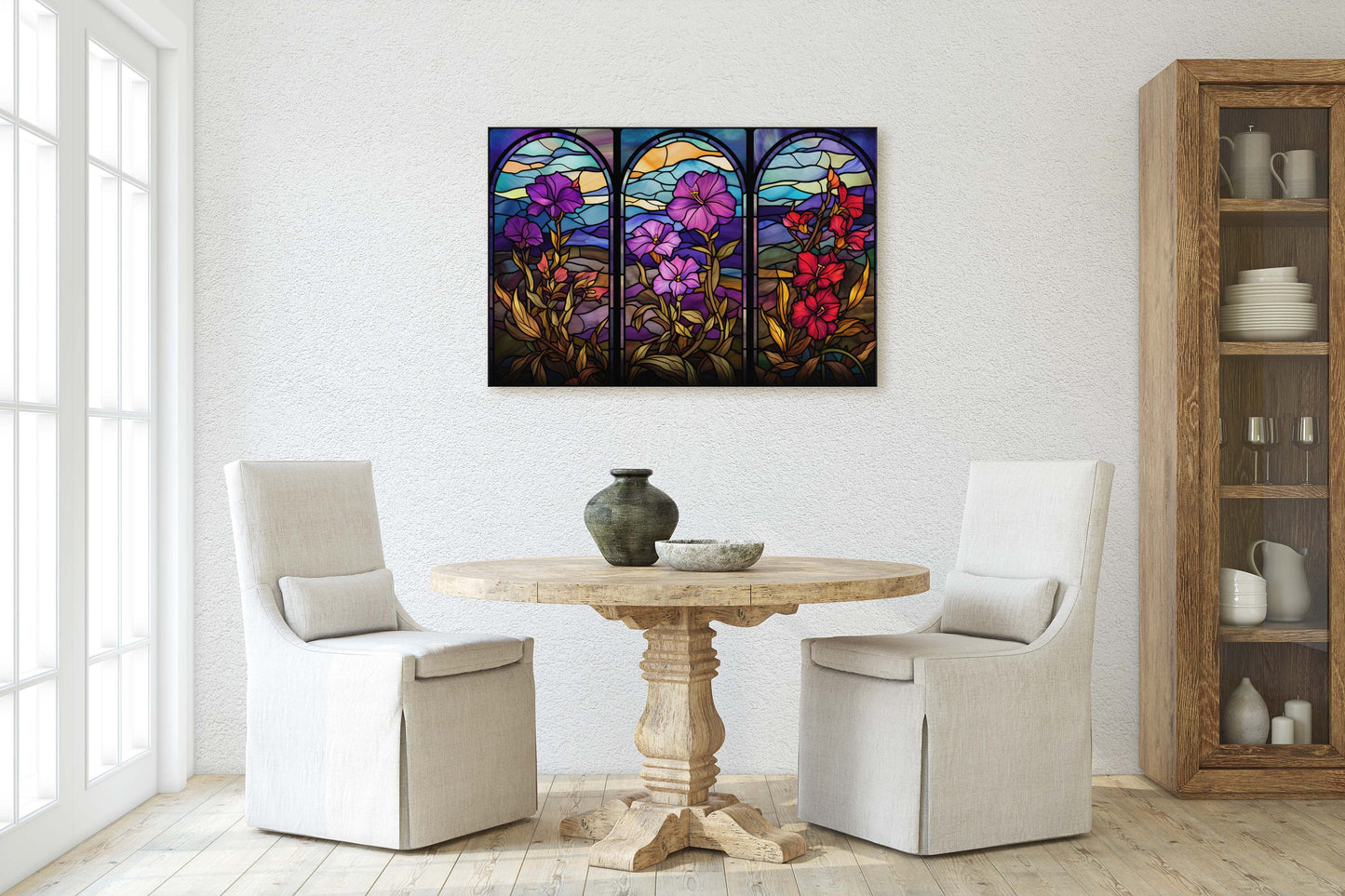 Stained Glass Flowers, Flower Portraits, Wildflowers, Framed Canvas, Vivid Color, Bright