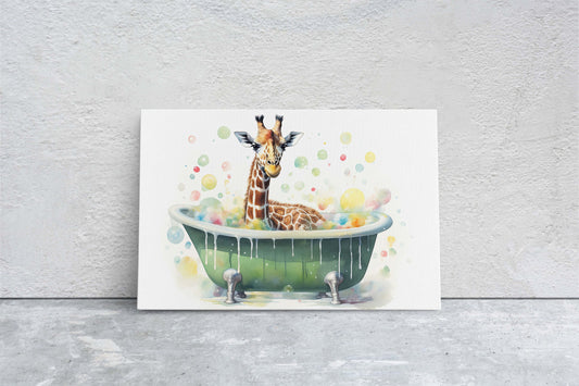 Giraffe Bath, Giraffe in Bathtub, Bathroom Decor, Kids Bath, Powder room, Fun Art, Cute Giraffe Elephant, Bath time Art, Silly Decor