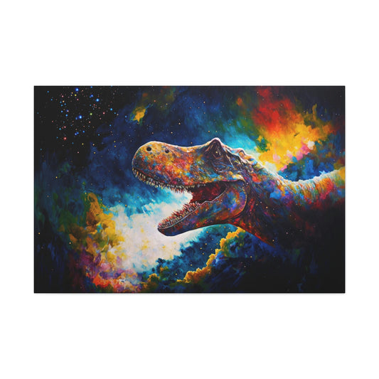 T-Rex Canvas Art Ready To Hang Large Print, Oil Painting, Colorful, tyrannosaurus, Space, Dinosaur