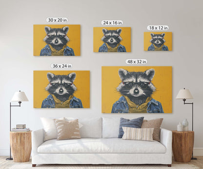 Hipster Racoon, Pop Art, Street Art, Graffiti Painting, Animal Sunglasses, Yellow, Fun Quirky, Large Art Print, Kids Room, Boys Room