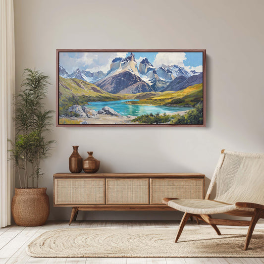 Torres del Paine Art, Chile Painting, Mountain Lake Art, Nature Painting