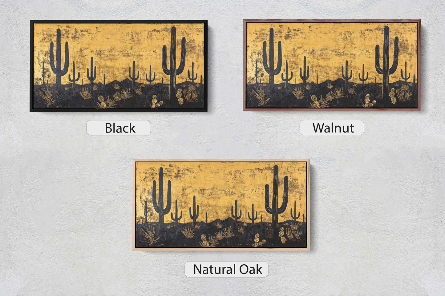 Empty Desert Print, Black and Gold, Cactus Decor