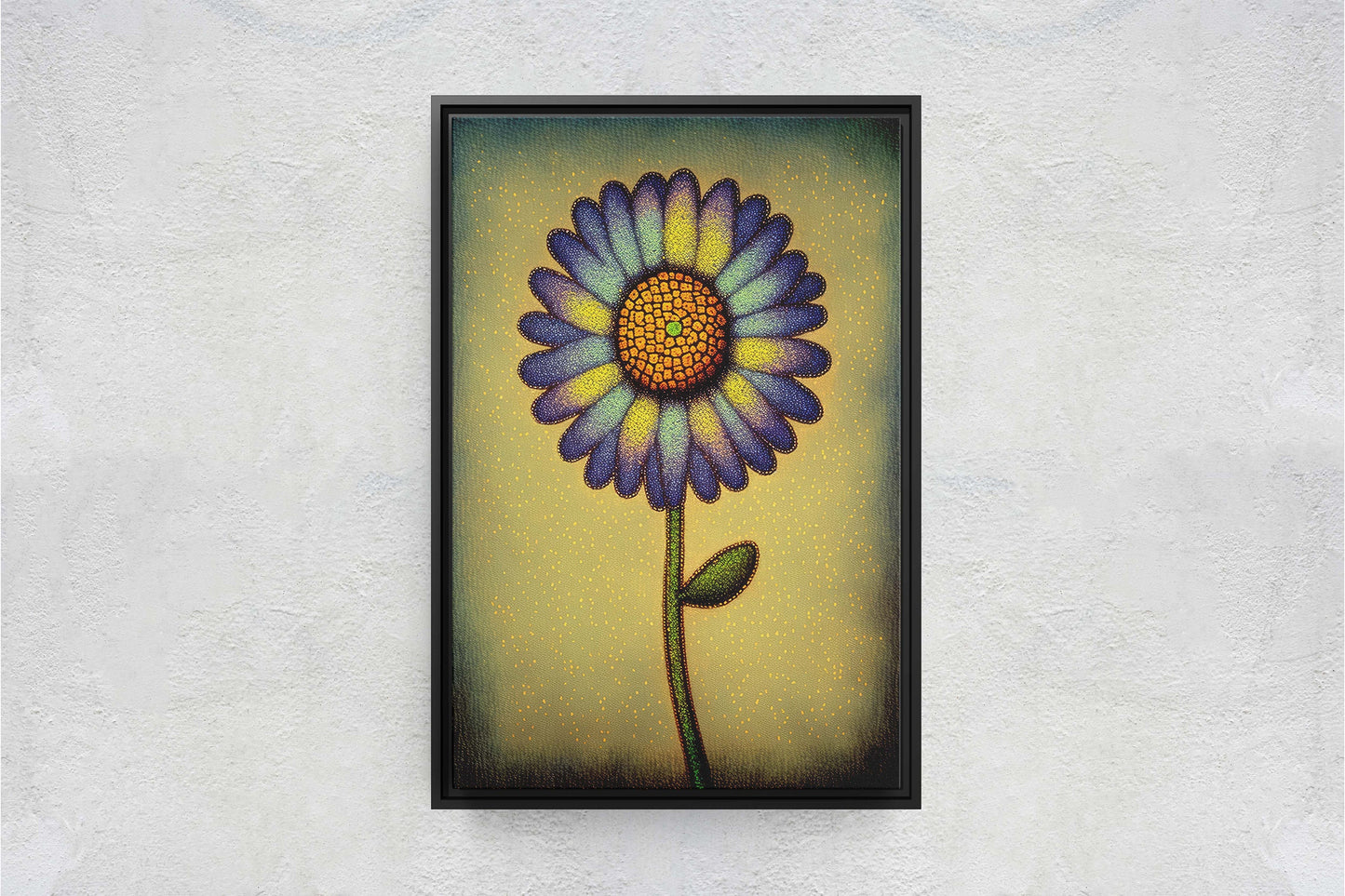Sunflower, Abstract, Pointillism, Flower Decor, Large Print, Ready To hang, Farmhouse, Farm, Vertical Print, Modern Art, Contemporary
