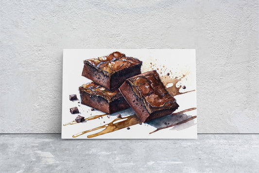 Brownie WaterColor, chocolate, Ready To Hang, Large Print, Watercolor Painting, Dining Room, Kitchen Art, Restaurant Art, Bakery, Dessert