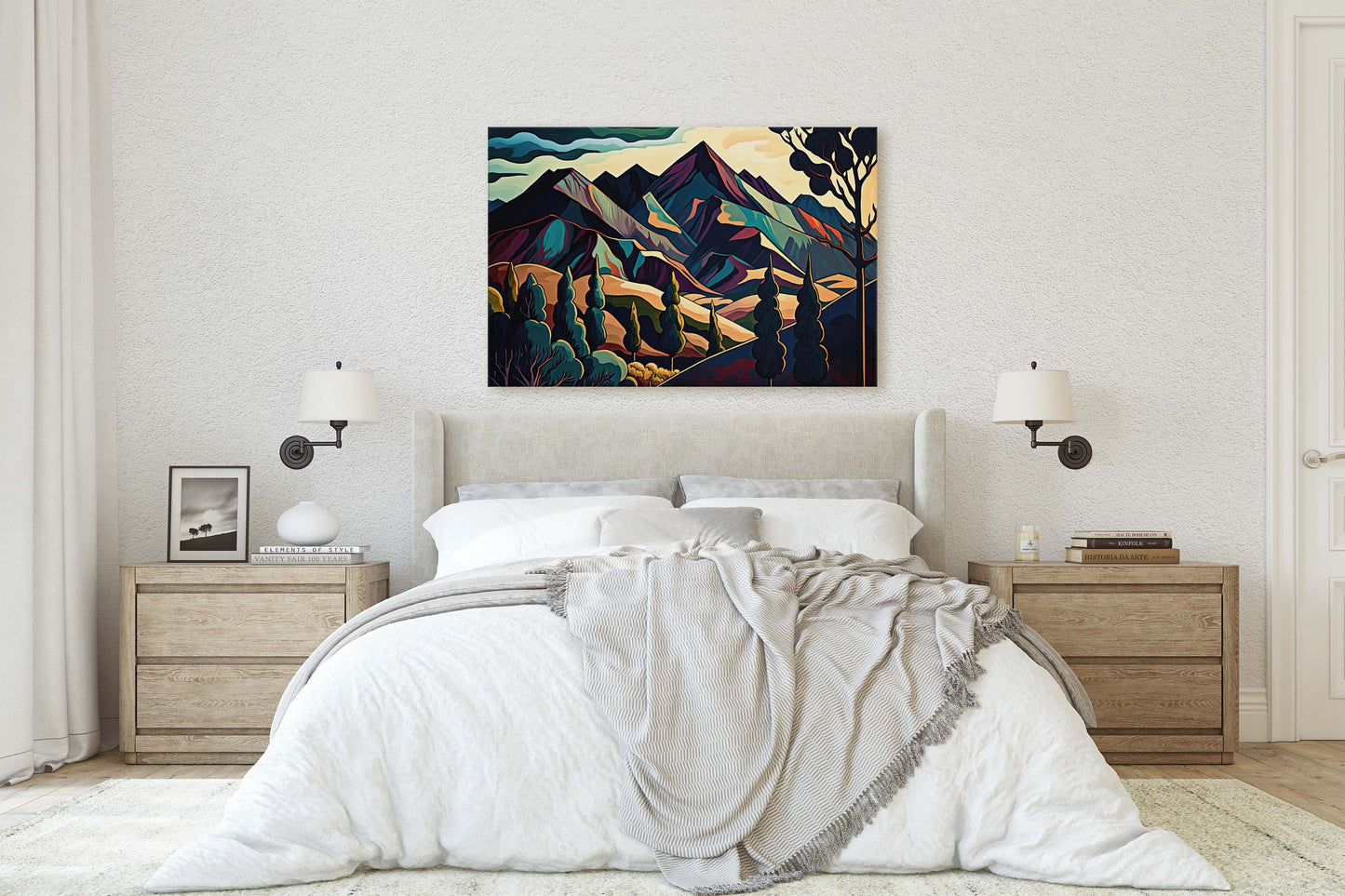 Surreal Mountain, Subdued Landscape, Simplistic Painting, Minimal Abstract, Modern, Art Deco, Geometric Shapes