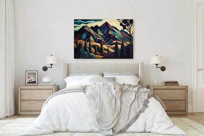 Surreal Mountain, Subdued Landscape, Simplistic Painting, Minimal Abstract, Modern, Art Deco, Geometric Shapes