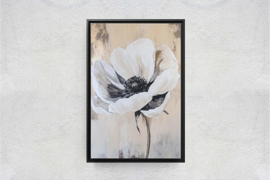 Vintage Flower Painting, Black White Flower, Beige Tones, Neutral Color