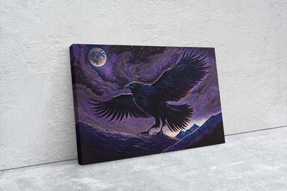 Raven Purple, Night Sky, Abstract Surreal, Ready to Hang, Large Print, Celestial Crow, Bird Painting, Bird Portrait, Moody, Inspiring, Dark