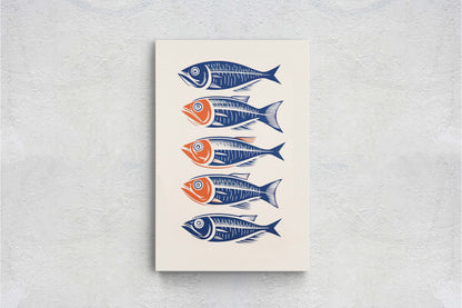 Sardines on Canvas, Modern Scandinavian, Danish Style, Fish Wall Art, Abstract, Framed Canvas, Kitchen Decor, Dining Room, Pop Art
