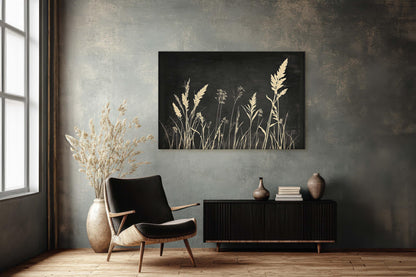 Grass Field Painting, Black and White, Wild Grass Art, Minimalist Art