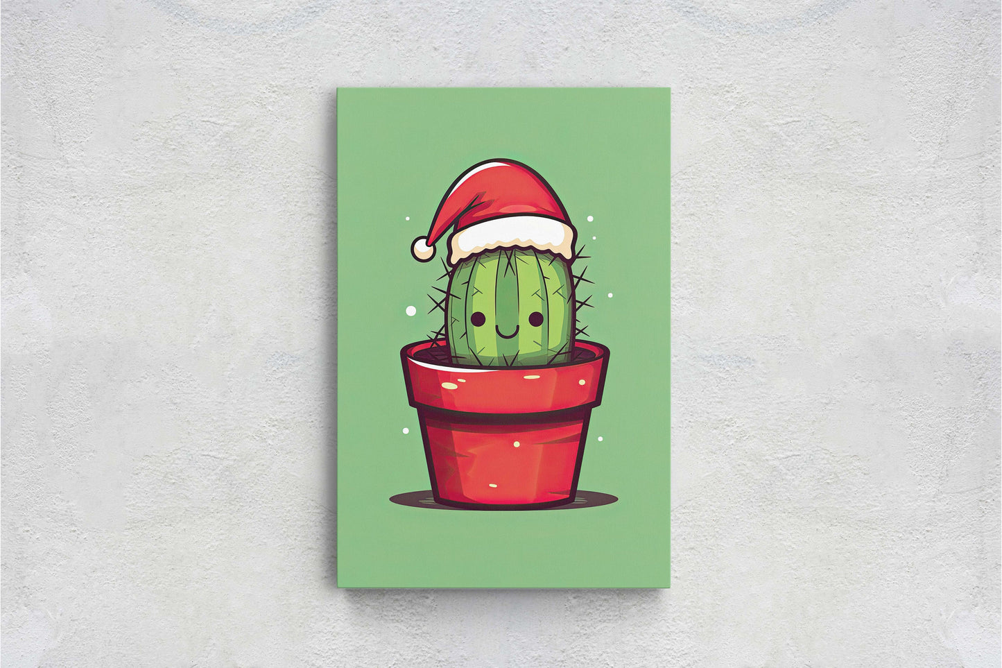 Christmas Cactus, Cute Cactus, Cute Christmas Decor, Illustration, Southwester, Chibi Style, Cartoon Cactus