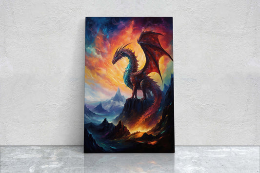 Dragon Portrait, Volcano Dragon, Mythical Creature, Fantasy Animal, Framed Canvas, Poster Print, Game room, Man Cave
