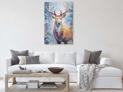 Reindeer Painting, Colorful Reindeer, Winter Art, Festive Decor, Xmas Print, Framed Canvas, Reindeer Print