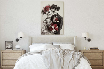 Skeleton Wedding, Bride and Groom, Halloween Decor, Gothic Art, Spooky Art, Bone Marriage