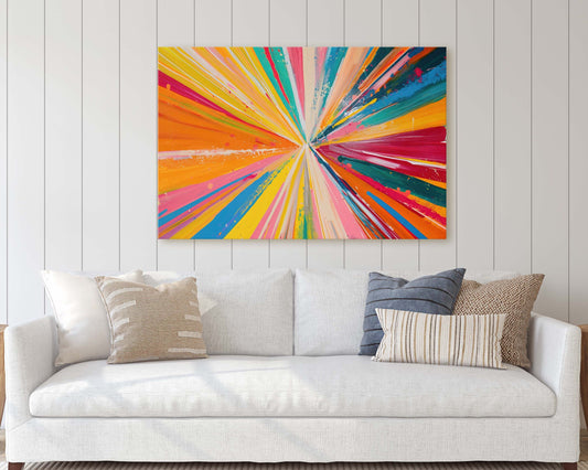 Abstract Color, Color Theory, Starburst, Sunburst, Modern Art, Contemporary, Framed Canvas, Statement Piece, Large Art Print, Rainbow Vivid