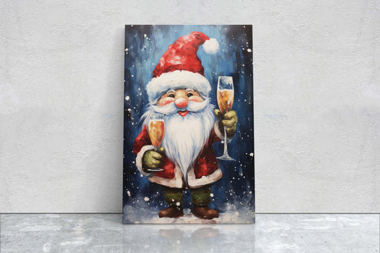 Cute Santa Wine, Santa Clause, Christmas Decor, Santa Painting, Saint Nick, Christmas Gift, Framed Canvas, Father Christmas, Holiday Artwork