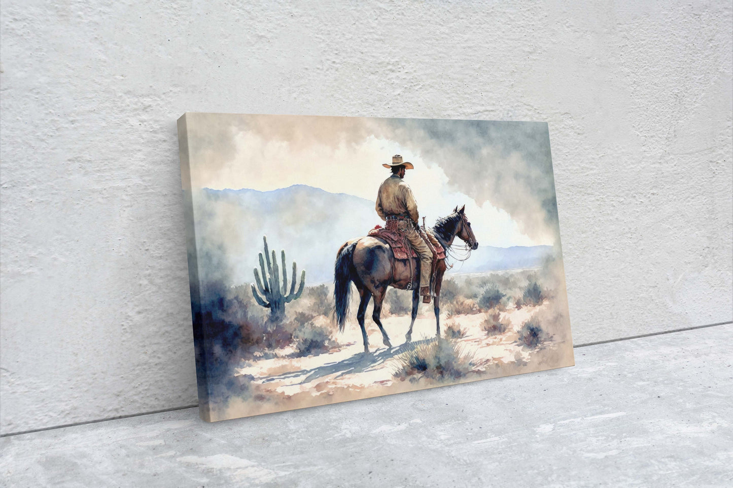 Watercolor Cowboy Canvas Art Ready To Hang Large Print, Old West, Horse