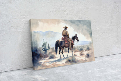 Watercolor Cowboy Canvas Art Ready To Hang Large Print, Old West, Horse