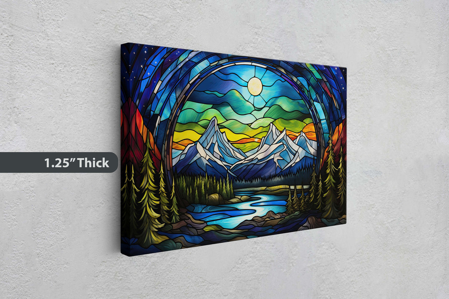 Stained Glass Glaciers, Painting Night, Moon Mountains, Mountain Landscape, Framed Canvas, Cold Mountains, Snow Peaks