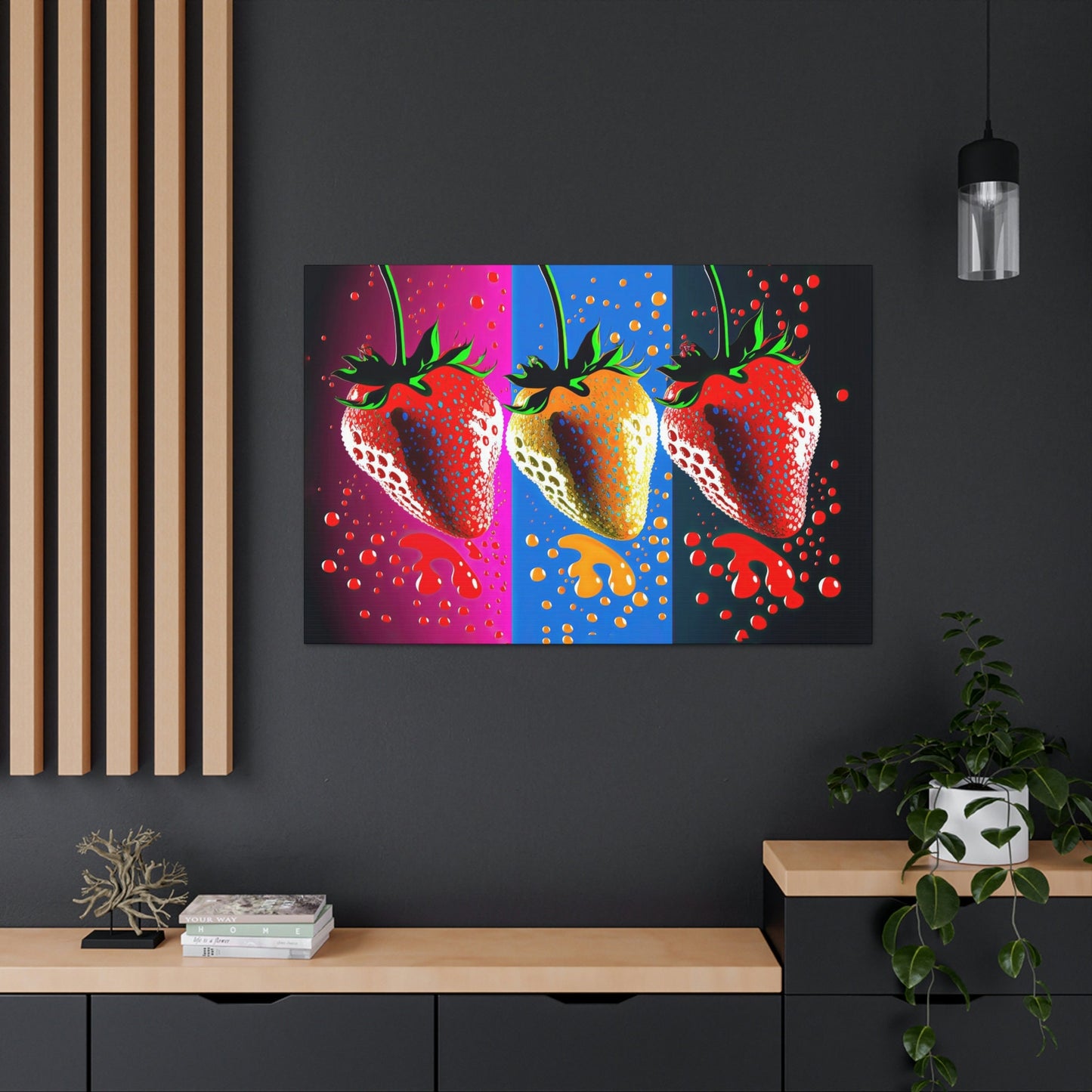 Strawberry Pop Art Canvas Art Ready To Hang Large Print, Bright Colorful