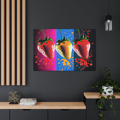 Strawberry Pop Art Canvas Art Ready To Hang Large Print, Bright Colorful