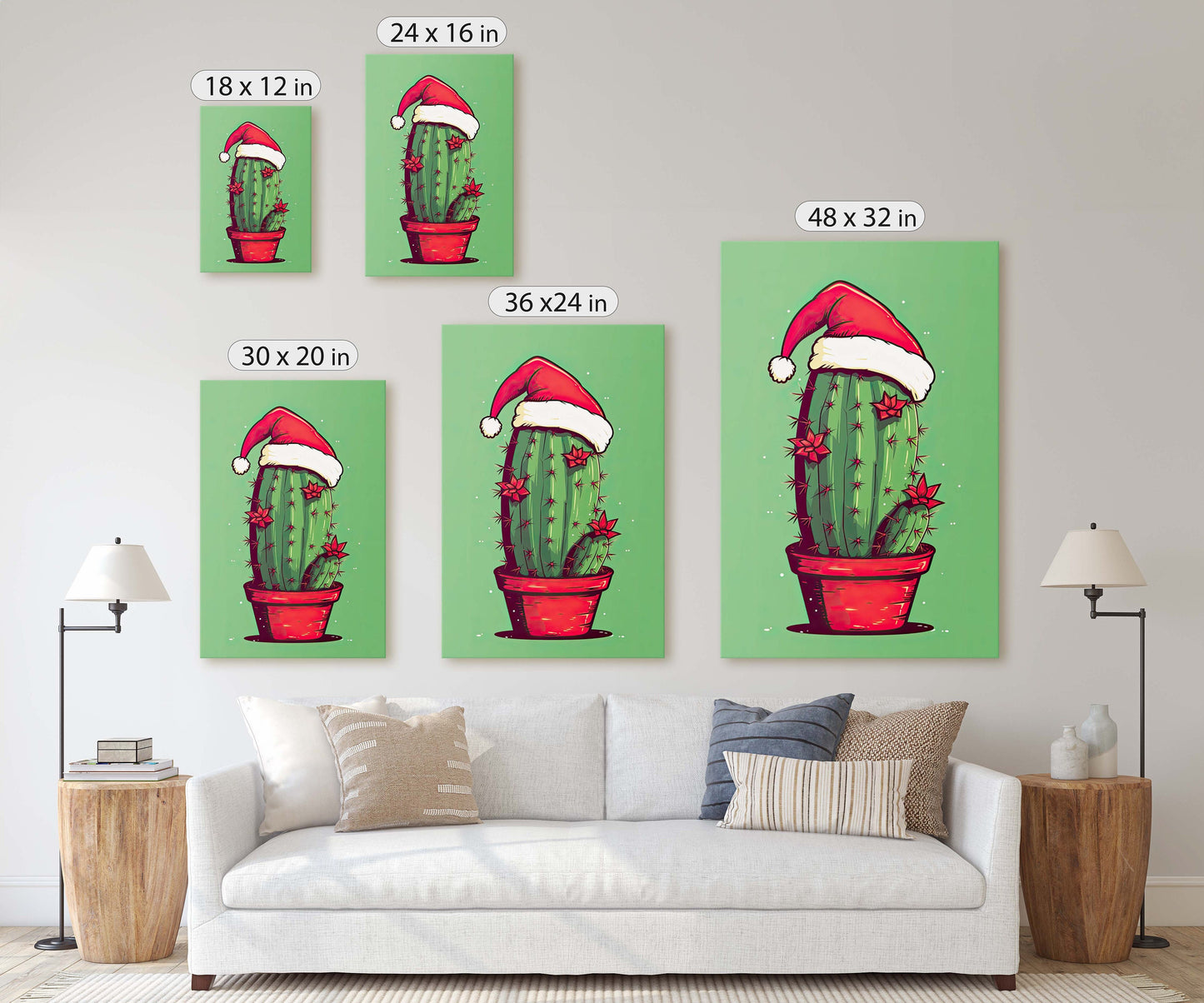 Christmas Cactus, Cute Cactus, Cute Christmas Decor, Illustration, Southwester, Chibi Style, Cartoon Cactus