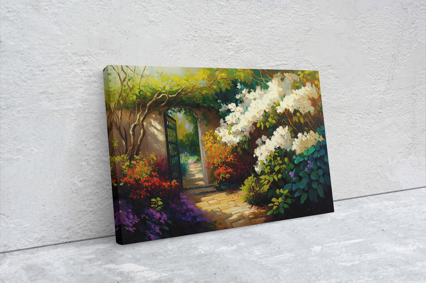 Jasmine Garden, Jasmine Tea Plant,  Flowers Canvas Art Ready To Hang Large Print, Oil Painting, Landscape