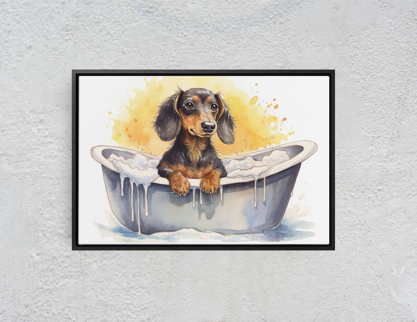 Dachshund Bath, Dog in Bathtub, Bathroom Decor, Kids Bath, Powder room, Fun Art, Wiener Dog, Bath time Art, Cute Dog Art, Silly Puppy