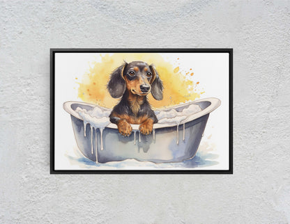 Dachshund Bath, Dog in Bathtub, Bathroom Decor, Kids Bath, Powder room, Fun Art, Wiener Dog, Bath time Art, Cute Dog Art, Silly Puppy