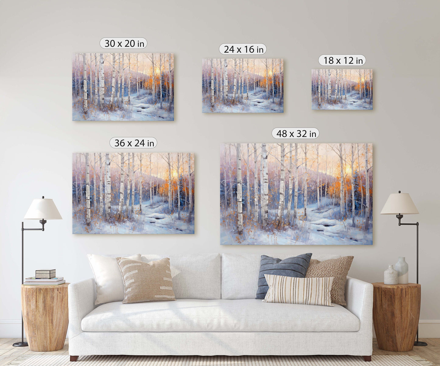 Winter Aspen Trees, Winter Painting, Aspen Forest, Snow Decor, Snowy Scene, Framed Canvas, Large Print