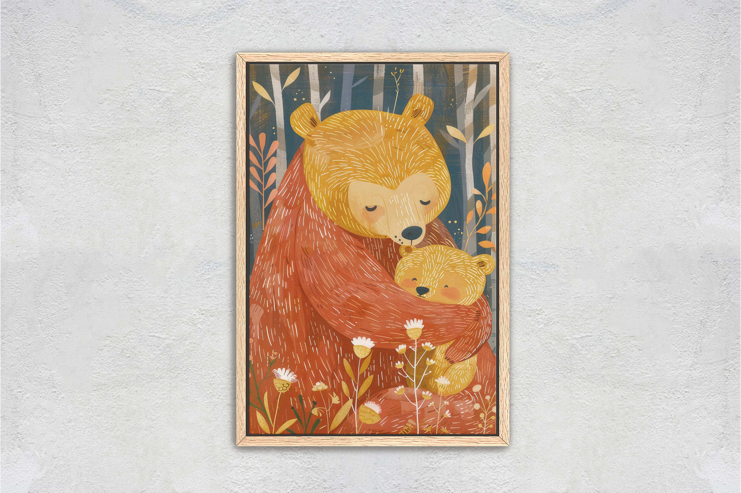 Mama Bear, Bear and Cub, Mom and Child, Dad and Baby, Kids Room, Nursery Decor, Illustration Painting, Framed Canvas, Large Art Print