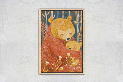 Mama Bear, Bear and Cub, Mom and Child, Dad and Baby, Kids Room, Nursery Decor, Illustration Painting, Framed Canvas, Large Art Print