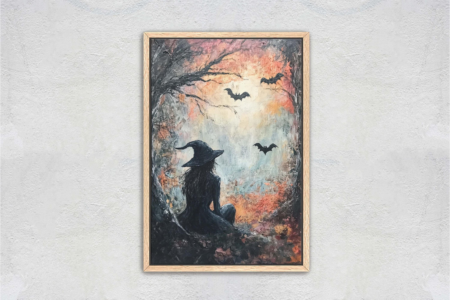 Witch Full Moon, Black Cat Wildflowers, Halloween Decor, Gothic Decor, Whimsical Halloween, Whimsy Night Stars, Bats Flying