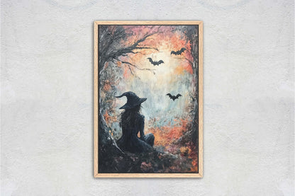 Witch Full Moon, Black Cat Wildflowers, Halloween Decor, Gothic Decor, Whimsical Halloween, Whimsy Night Stars, Bats Flying